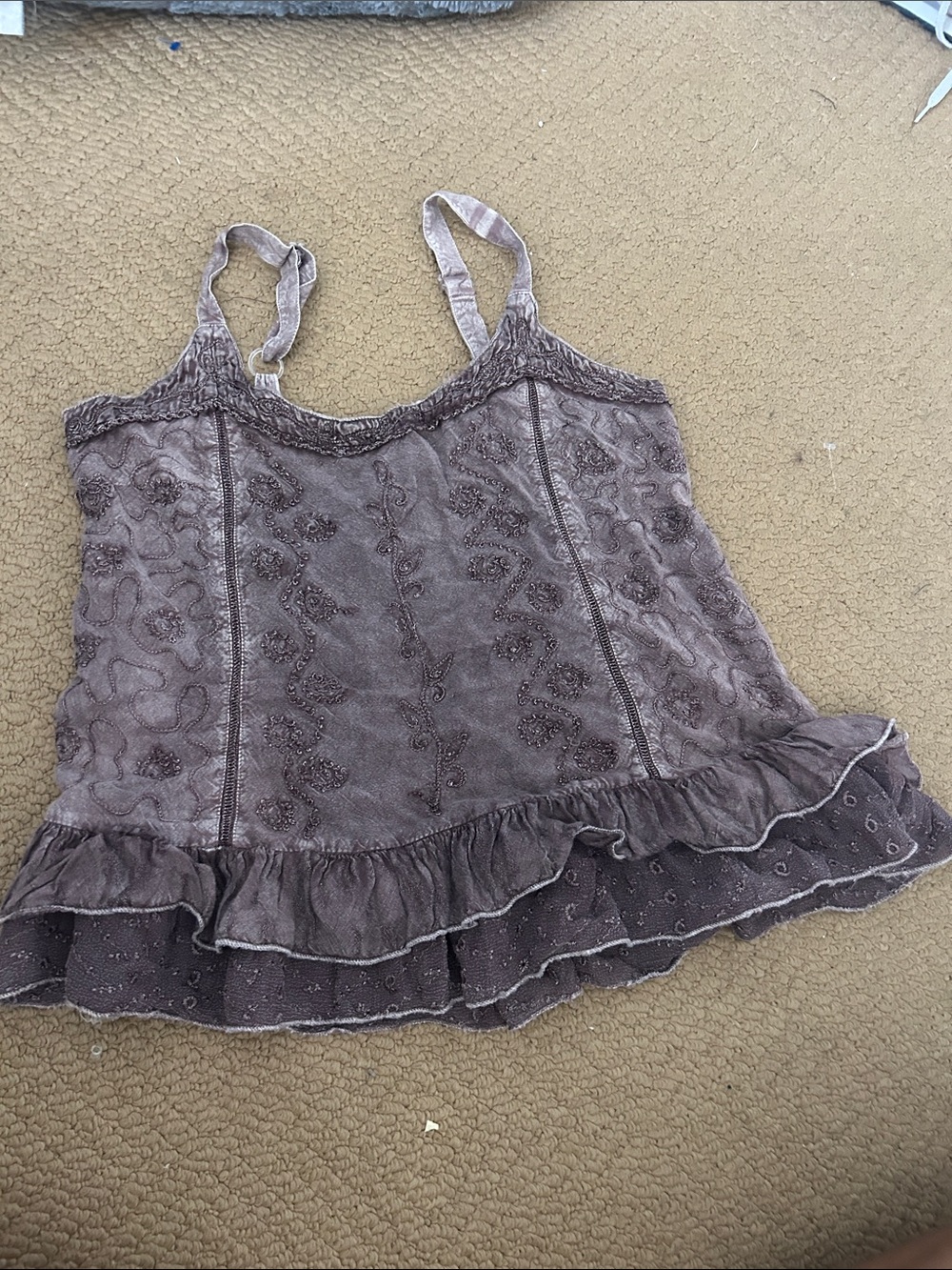 Lace-Trim Ruffled Cami Tank Top - purple